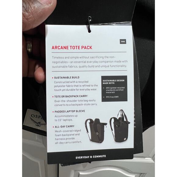 Osprey Arcane Tote Pack Stonewash Black Backpack 20L Laptop Bag New w/ Tags - Picture 5 of 10